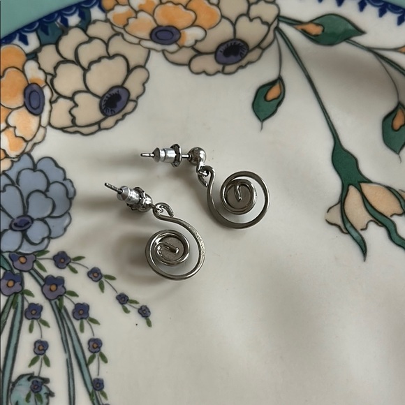Hand Made Sterling Silver Spiral Earrings with Turquoise Accents - Picture 2 of 2